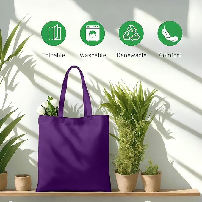 1 Pack Available Premium Canvas Reusable Tote Gift Bags,Made of Natural Canvas with Handle,Work,DIY,Shopping(Deep Purple)