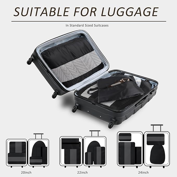 U+U 5 Set Packing Cubes for Travel Essentials Ultralight Luggage Packing Organizers with Laundry Bag and Shoe Bag for Vacation, Business Trip and Camping (Black)