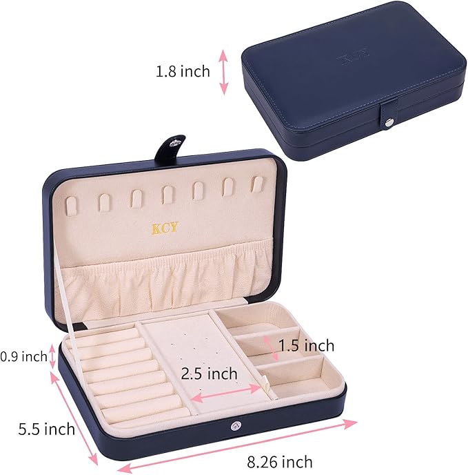 KCY Travel Jewelry Organizer Box for Women Girls, Small Travel Jewelry Case, PU Leather Portable Jewellery Storage Boxes Display Holder for Ring Earrings Necklace Bracelet Bangle, Gifts,Dark-blue