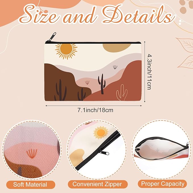 Reginary 20 Pieces Boho Cosmetic Bags Bulk for Women Sunshine Ray Makeup Bags Gifts with Zipper Nature Toiletry Bag Pouch Palm Leaf Travel Accessory Organizer Pouch, 7 x 4.3 Inches