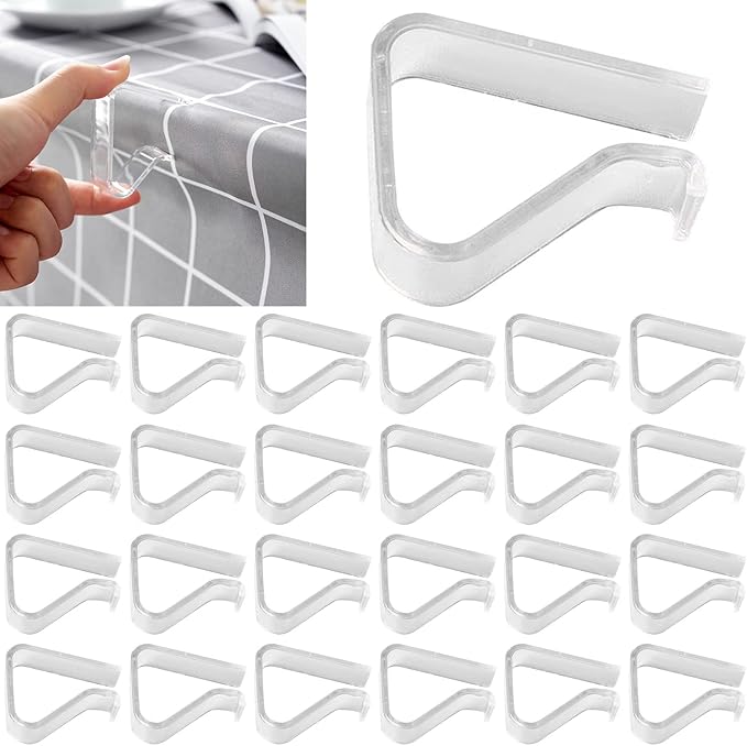 24 Pieces Transparent Clear Tablecloth Clips, Plastic Table Cloth Clips, Windproof Table Cover Holder Clamps, Table Cloth Holder for Christmas Home Wedding Party Indoor Outdoor Camping Picnic (24, Small)
