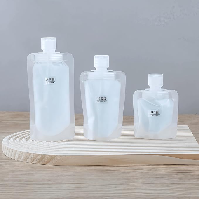 10 Pack Travel Pouches for Toiletries, Portable Containers, Stand-Up Pouch, Refillable Travel Accessories for Shampoo Conditioner (100ML/3.4OZ/10 pieces)
