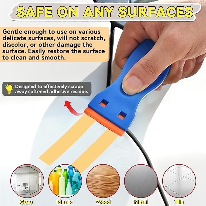 Adhesive Remover, Multipurpose Sticker and Label Cleaner, Surface-Safe Glue Remover with Plastic Scraper, Quickly Removes Decals, Tape Residue, Gum, Tar and Grease, 4.06 fl oz