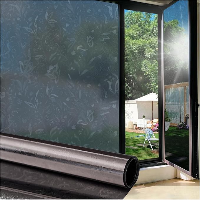 Window Film Heat Blocking 95% Privacy Film, Day and Night Windows Tint See Out Not in, Static Cling One Way Films for Home and Office(Black Tulip 35.4X78.7 inch)