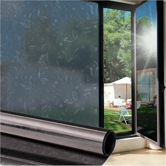 Window Film Heat Blocking 95% Privacy Film, Day and Night Windows Tint See Out Not in, Static Cling One Way Films for Home and Office(Black Tulip 35.4X78.7 inch)