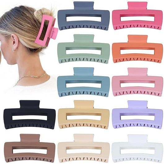 4.1 Inch Jumbo Hair Clips - 12 Pcs Colorful Square Jaw Clips for Thick Hair, Women and Girls Hair Accessories