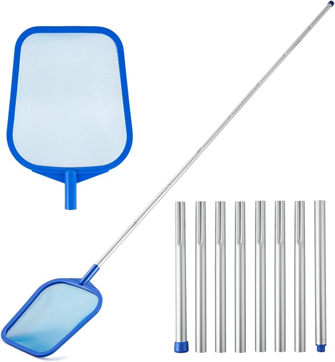 Pool Skimmer - Pool Skimmer Net with 8 Section Adjustable Telescopic Aluminum Pole, 23''- 87'', Pool Net Skimmer Rake with Ultra Fine Mesh , Pool Leaf Skimmer for Swimming Pools, Spas, Hot Tubs