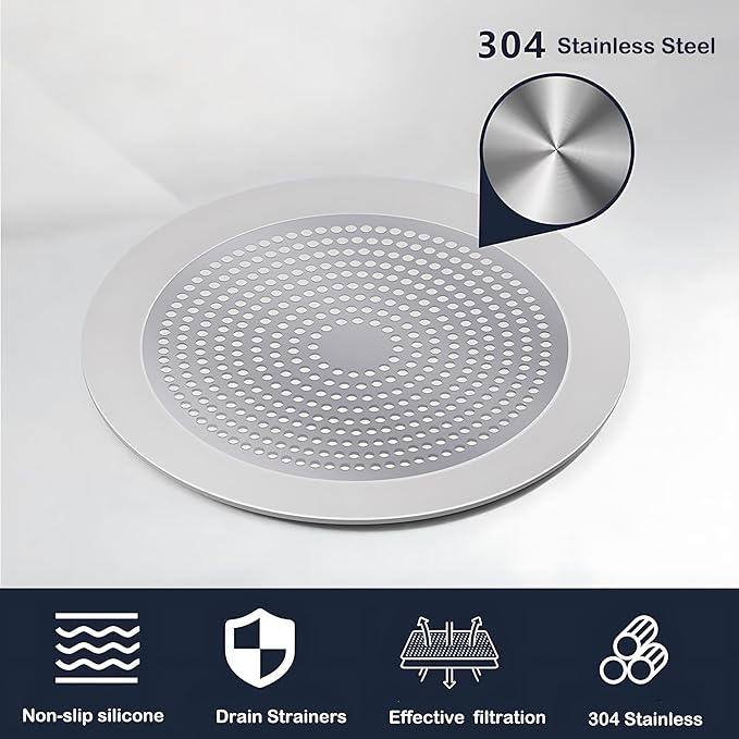 Round Shower Drain Cover Hair Catcher 5.5 inch, Hair Stopper for Bathtub Drain Bathroom Shower Drain Strainer Sink Protector Filter Weighted Stainless and Silicone Shield (5.5 in)