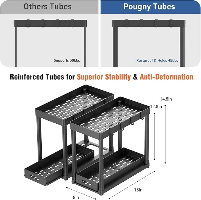 2 Pack Pull-Out Storage Organizers, Under Sink Organizer and Storage for Bathroom & Kitchen,Multi-Purpose Under Cabinet Organizers and storage Black