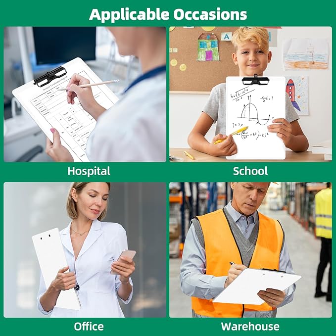 White Clipboard with Pen Holder, Set of 6 Plastic Clipboard with Low Profile Metal Clip, Hanging Clipboards Holds 8.5x11 Inch Papers, Standard A4 Letter Size Clip Boards for Office & School