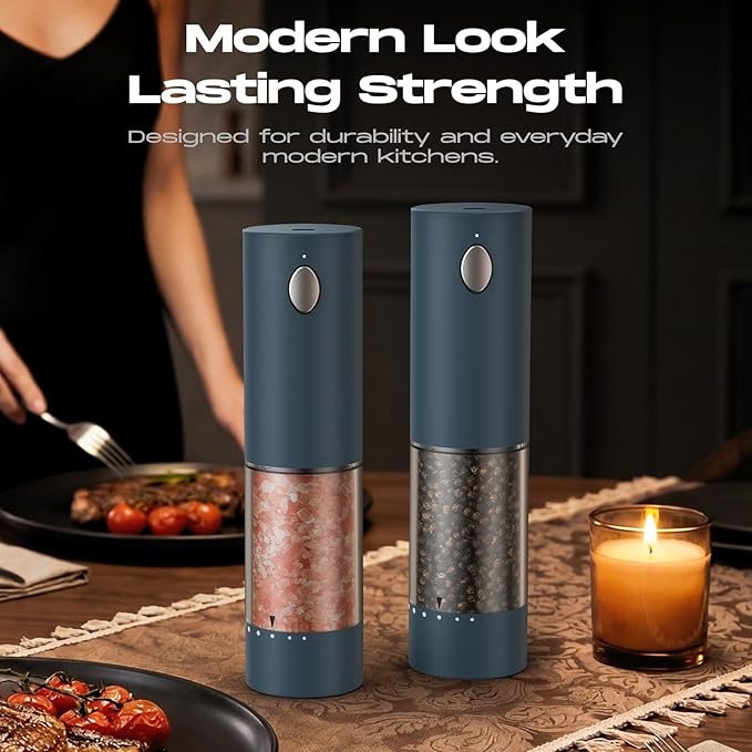 Electric Salt and Pepper Grinder Set, Rechargeable Automatic Salt and Pepper Shaker with 6 Adjustable Coarseness, Large-Capacity Pepper Mill Kitchen Appliances Gifts for Women(Blue）