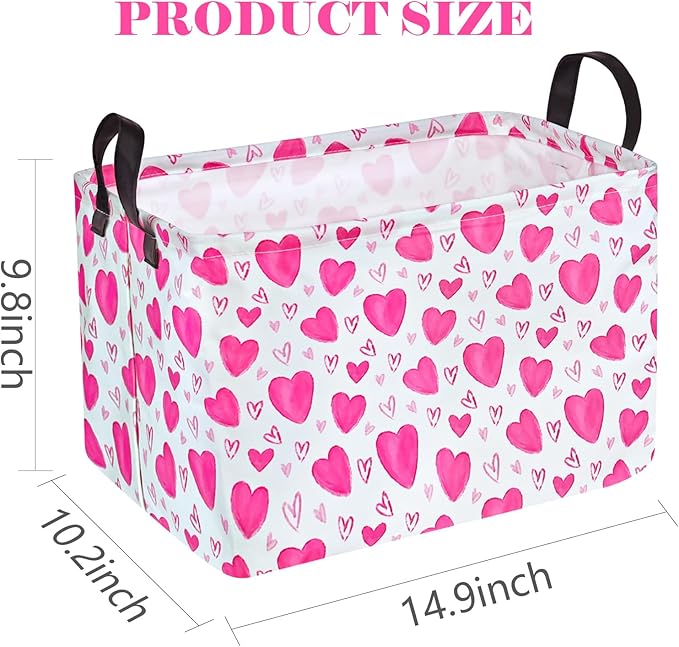 Rectangle Gift Storage Basket Home Shelf Storage Basket Organizer Box Clothes Laundry Hamper Nursery Basket Laundry Basket with Handles (Heart)