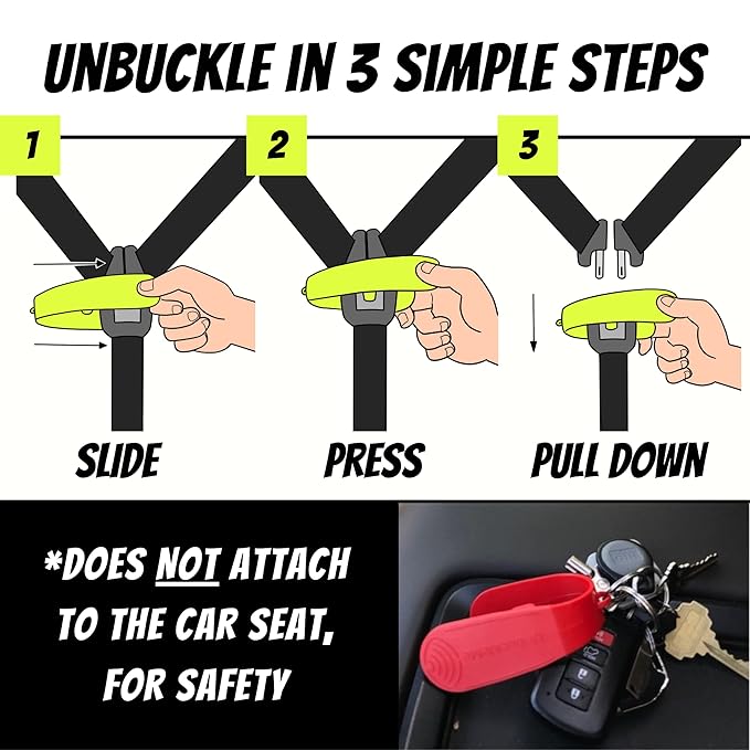 UnbuckleMe Car Seat Buckle Release Tool - Easy Opener Aid for Arthritis, Long Nails, Older Kids - Button Pusher for Infant, Toddler, Convertible 5 pt Harness car Seats - As Seen on Shark Tank (Lime)