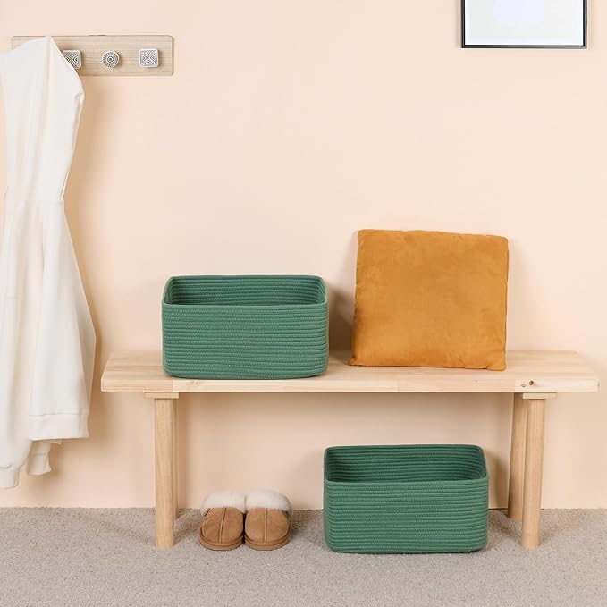 MiniArk Large Storage Baskets for Shelves, Closet Organizers Bins for Clothes Blanket Towels, Baby Nursery, Toy Baskets Box, Woven Rope Baskets, 17 x 13 x 7.5”, 3 Packs Green