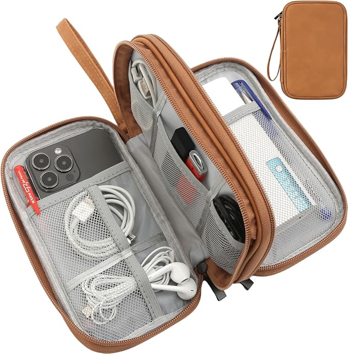 Universal Electronics Accessories Carrying Case, Electronic Cable Organizer Bag, Travel Cable Accessories Bag Pouch for Cable, USB, Cord, Charger, Phone, Power Bank, Earphone (Brown, Large)