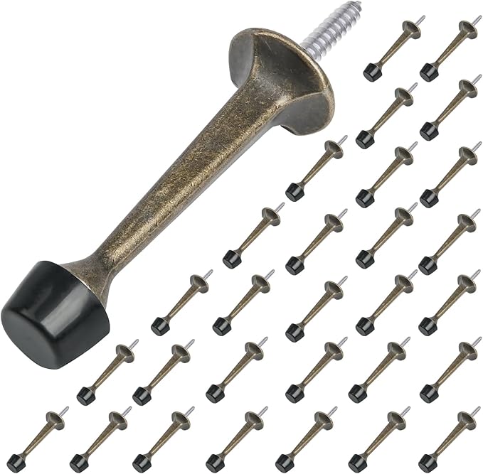 HOMOTEK 30Pack Heavy Duty Solid Rigid Door Stop with Soft Rubber Tip, Zinc Die Cast Door Stopper Protect Wall & Door,Antique Brass