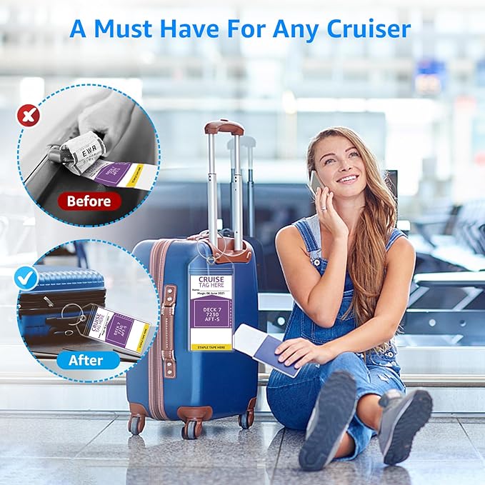 8 Pack Cruise Luggage Tag Holders for Carnival, NCL, Princess, MSC, Norwegian Cruise Ship Essentials Must-Haves 2025 & 2026 by FUNMCAN, Clear Plastic Tags Cruise Travel Essentials with Waterproof