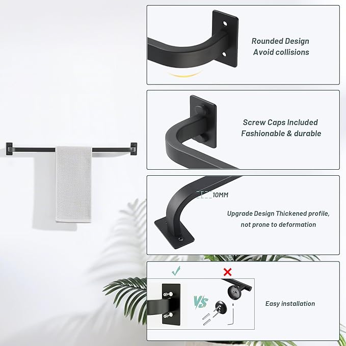 Bathroom Towel Bar, 24 inch Towel Racks for Bathroom Wall Mounted, SUS304 Stainless Steel Heavy Duty Towel Holder Bathroom Accessories Modern Home Decor, Matte Black Finished