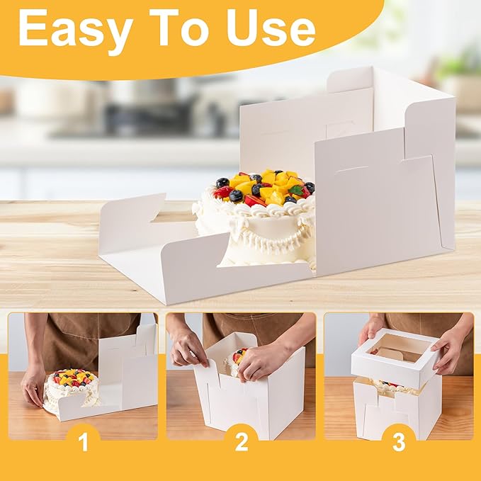 10 Pack Cake Boxes 10 Inch, 10x10x8 Inches Tall Cake Large Box, Disposable Cakes Transport Containers with Lids, Bakery Boxes with Large Window,for Cookies Pies Cupcakes Pastry-Wedding,Birthday, Party