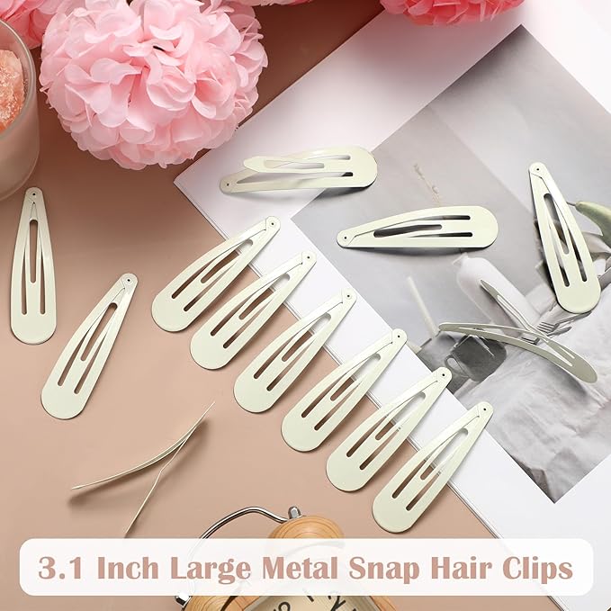 WILLBOND 30 Pieces 3.1 Inch Large Metal Snap Hair Clips Nonslip Barrettes Women Hair Accessories (White)