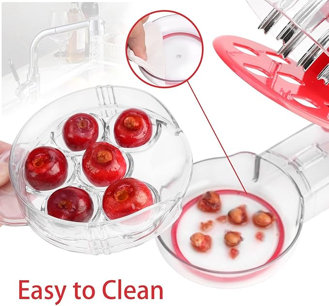 Cherry Pitter - Makmzoon Multi Cherries Corer Stainless Steel Pitter Tool with Labor-Saving Design Safe Lock Design for Making Cherry Jam - 6 Cherries