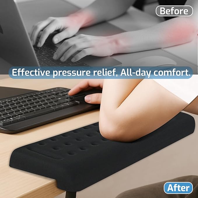 2-Piece L-Shaped Desk Edge Cushion,Memory Foam Elbow Pad & Wrist Rest,Non-Slip Ergonomic Design for Comfortable Typing & Elbow Pain Relief,Ideal for Office, Gaming,Home Use (Black)