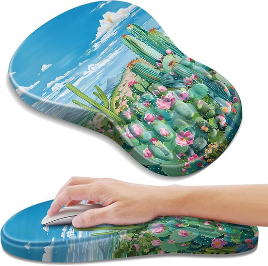 YIWEI Ergonomic Mouse Pad with Wrist Rest - Comfortable Office Mousepad with Memory Foam Wrist Support for Carpal Tunnel Relief, Mouse Pads with Non-Slip Base for Gaming and Home (Cactus)
