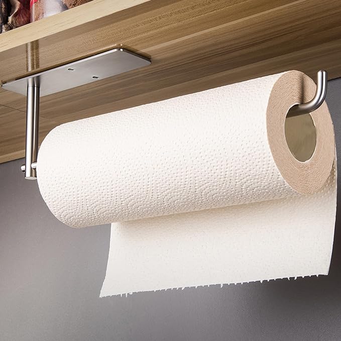 SUNTECH Paper Towel Holder Under Cabinet - Self Adhesive Towel Paper Holder Stick on Wall for Kitchen, Bathroom Paper Towel Holder Organizer&Storage&Decor, Stainless Steel