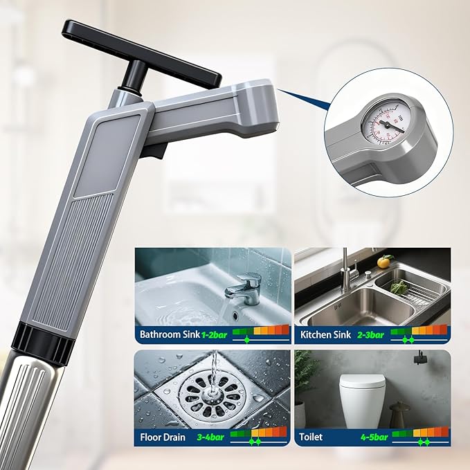 Toilet Plungers for Bathroom Heavy Duty, High Pressure Toilet Auger Air Drain Blaster with Real-Time Toilet Snake Drain Clog Remover,Toilet Unclogger Tool,Sink Shower Tubs Plumbing Clogs (Gray)