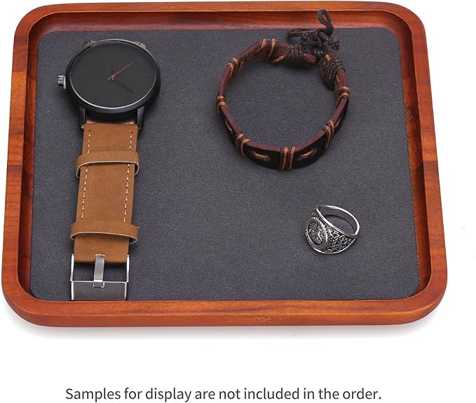Wooden Jewelry Display Tray Rounded Rectangle Ring Showcase Stackable Elegant Bracelet Watch Jewelry Organizer for Personal Use and Commerce (Gray, Medium-W 3.9'' x H 0.6'' x L 7'')