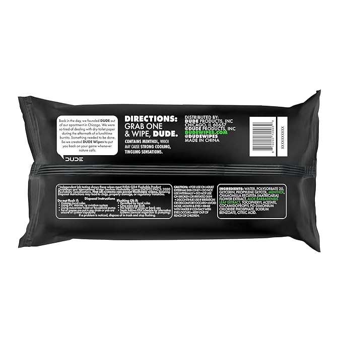 DUDE Wipes MentHOLE XXtreme Flushable Wipes - Menthol Infused Extra-Large Adult Wet Wipes - 3 Pack (144 Count) - Infused with Menthol for a Cooling Sensation - Septic and Sewer Safe