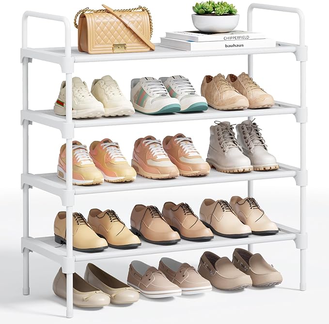 Kitsure Shoe Rack - 4-Tier Shoe Organizer with Handles & Non-Slip Feet, Rust-Resistant Metal Shoe Rack for Closet, Entryway, Bedroom, Living Room, 26.6" Wide - 4 Tiers, White