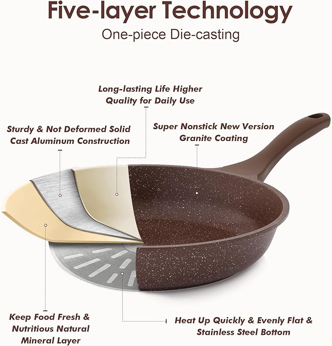 SENSARTE Nonstick Frying Pan Skillet, Granite Coating Omelette Pan, Healthy Stone Cookware Chef's Pan PFOA Free, Toffee Brown (11 Inch)