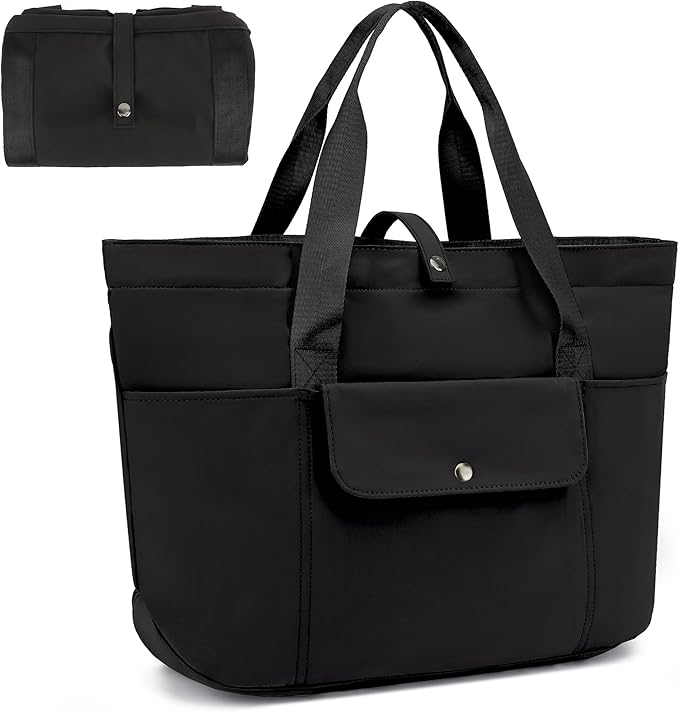 TANTOMI Tote Bag for Women Foldable, Waterproof Work Bag with Zipper, Large Shoulder Handbag for Travel - 20.9''L x 6''W x 14''H