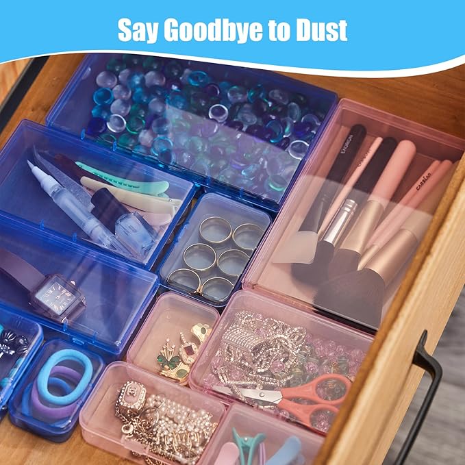 Goodma 4 Pieces Rectangular Plastic Boxes Empty Storage Organizer Containers with Hinged Lids for Small Items and Other Craft Projects (Blue, 7.1 x 4.3 x 1.2 inch)