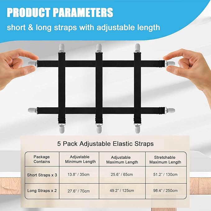 Tablecloth Clips for Outdoor Thick Tables Hidden Strap 5 Pack, Adjustable Elasticity Picnic Table Cloth Holder Clip Large Clamp for Bench Cover Party Restaurant Camping RV Essential Accessory Black