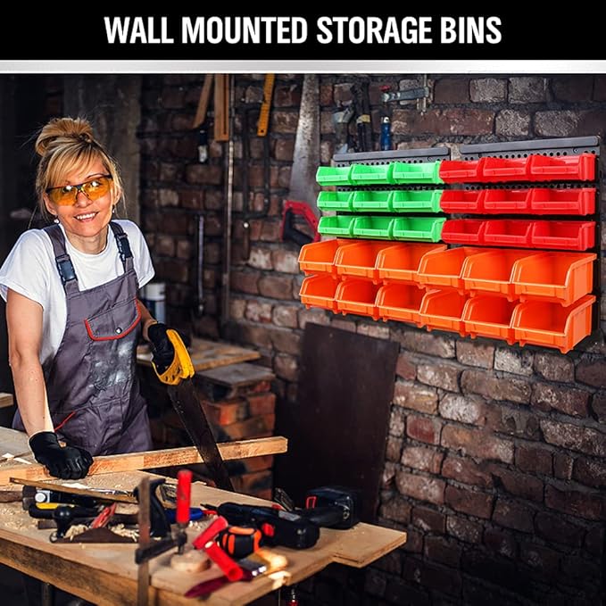 SWANLAKE GARDEN TOOLS 30-Bin Wall-Mounted Storage Bins, Heavy-Duty Garage Tool Organizer for Screws, Nuts, Bolts, Nails, Small Hardware Parts - Easy Installation and Customizable