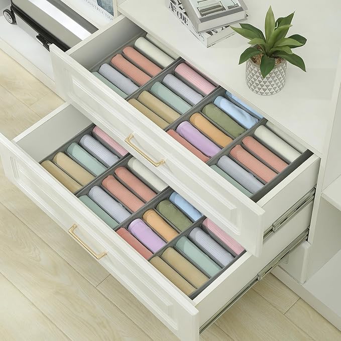 Qozary 3 Pack Sock Underwear Drawer Organizer Dividers, Non-Woven Fabric Collapsible Cabinet Closet Storage Boxes for Clothes, Socks, Lingerie, Underwear, Tie, Belt, Baby, Bedroom