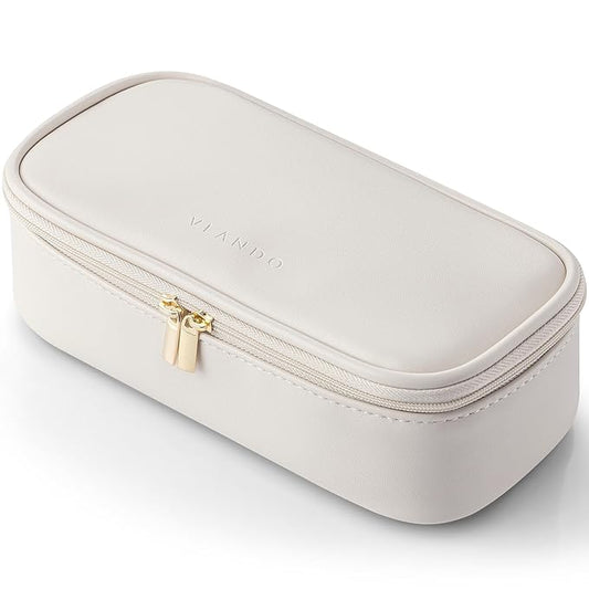 Vlando Travel Makeup Bag,Small Makeup Pouch Cosmetic Bag for Women Makeup Organizer Bag Gifts for Women Girlfriend Teacher Mom Brithday Gifts-White