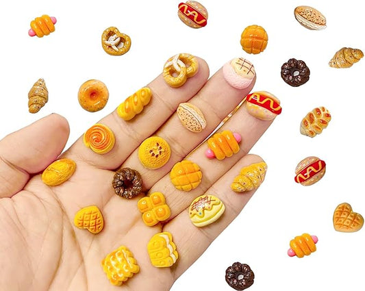 100 PCS Mini Bread for Dollhouse Miniatures Mini Food for Crafts Tiny Resin Things for Dollhouse Mini Kitchen Micro Landscaping Decoration