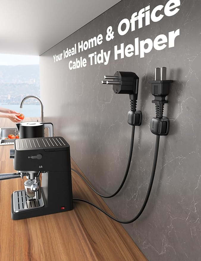 6-Pack Cord Organizer - Chfeila [Dual Spring & Clasp Lock] Cable Management Clips, Adhesive Phone Charger Keeper, Compact Wire Holder for Nightstand/Car, Home Office Desk Accessories Decor Essentials