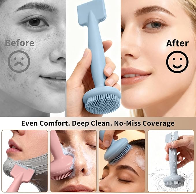 2 Pack Silicone Face Scrubber,2 in 1 Facial Cleansing Brush & Face Mask Applicator, Face Exfoliator Scrubber Waterproof Home Spa Facial Brush for Sensitive Skin (Dusty Rose and Dusty Blue)