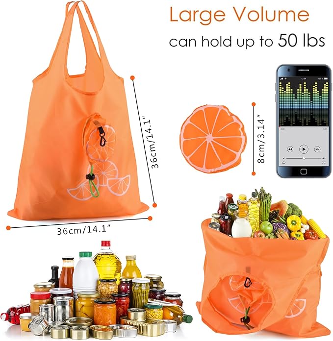 20 Pack Reusable Shopping Bags,Bulk Foldable Portable Reusable Grocery Bags Lightweight Polyester Grocery Shopping Tote Bag (Fruit)