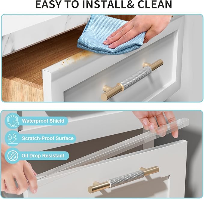 12 Pack Cabinet Protectors for Kitchen Cabinets, 18" Length Clear Cabinet Door Protector Edge Guard 3/4" Thick for Kitchen Drawer Fronts, Slip-On Plastic Edge Guard to Protect Sink & Trash Drawer