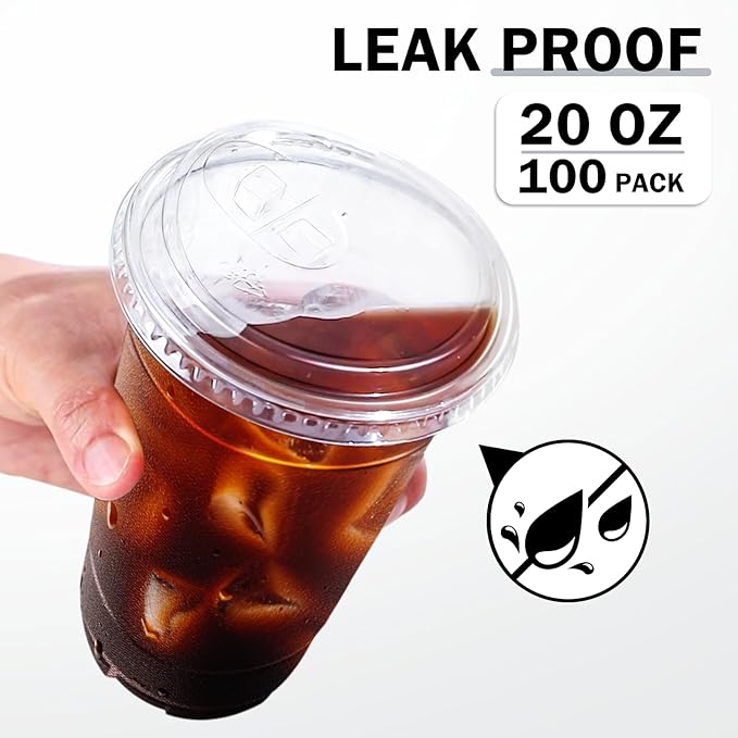 BYSNOW 100 Pack 20 oz Clear Plastic Cups with Lids, Disposable Iced Coffee Cups with Sip Lids, Sturdy Plastic Smoothie Cups for Cold Drinks