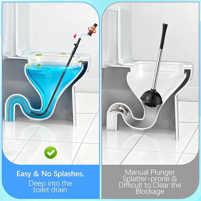 Dreyoo 2 Set 3FT Toilet Auger Heavy Duty Manual Toilet Snake Drain Clog Remover, Rust Proof Pipe Drain Snake with Scratch Free Sleeve for Unclogging Bathroom, Sinks, Kitchen, Sewers, with Gloves
