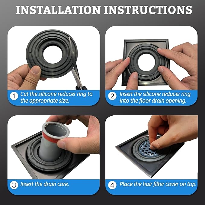 Odor-Proof Shower Drain Plug - Backflow Preventer with Magnetic Closure Valve, Hair Catcher, and Silicone Reducer Ring, Fits 1.9''-3.9'' ID Drains, Sewers, and Pipes