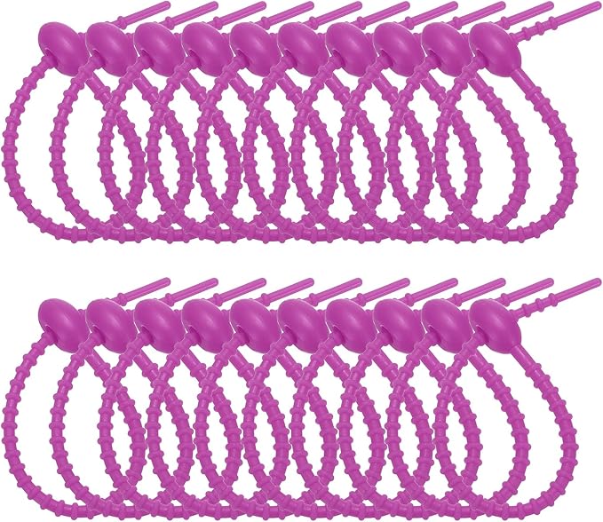 PATIKIL 6 Inch Silicone Cable Ties, 20pcs Rubber Reusable Twist Zip Ties Organizer for Home Office Kitchen Food bags Wires Adjustable Bag Clip, Violet