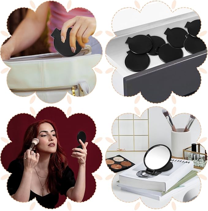 50Pcs Mini Foldable Compact Mirror Bulk Portable Mini Round Makeup Mirror Bulk for Women Men Travel Daily Use Purse Vanity Mirrors (Black)