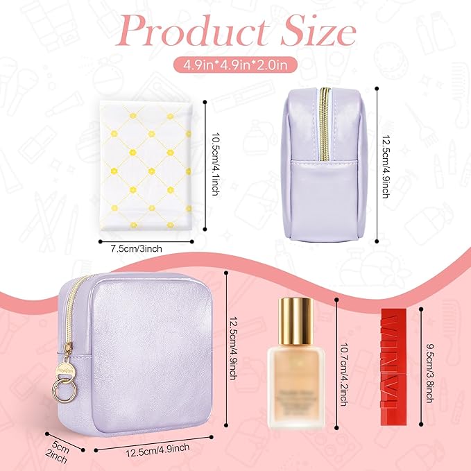 4.9" Small Makeup Bag for Purse, PU Leather Mini Cosmetic Bag, Portable Small Makeup Organizer Travel Toiletry Pouches for Women, Birthday/Wedding/Christmas Gifts (Blue)